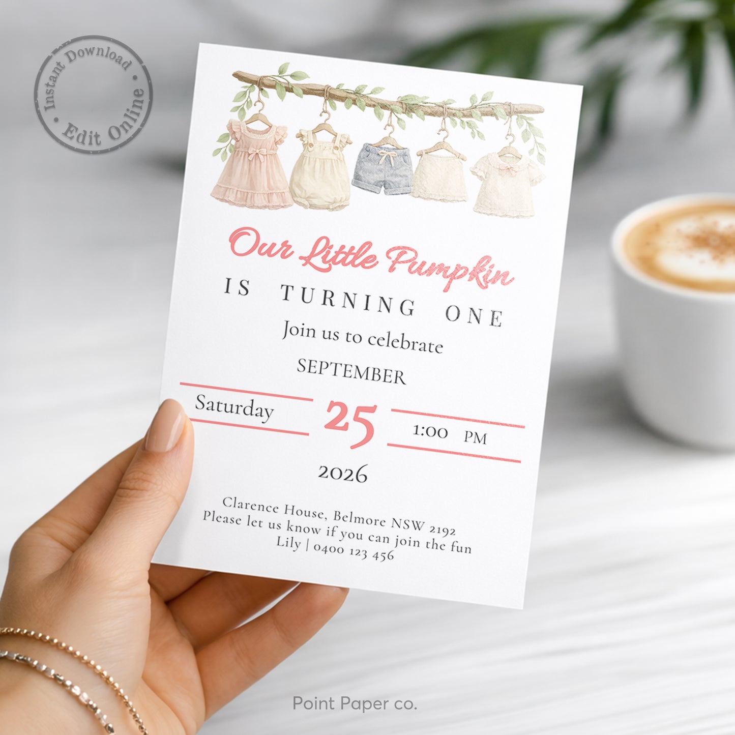 Baby Girl Clothesline Birthday Invitation | Edit Online