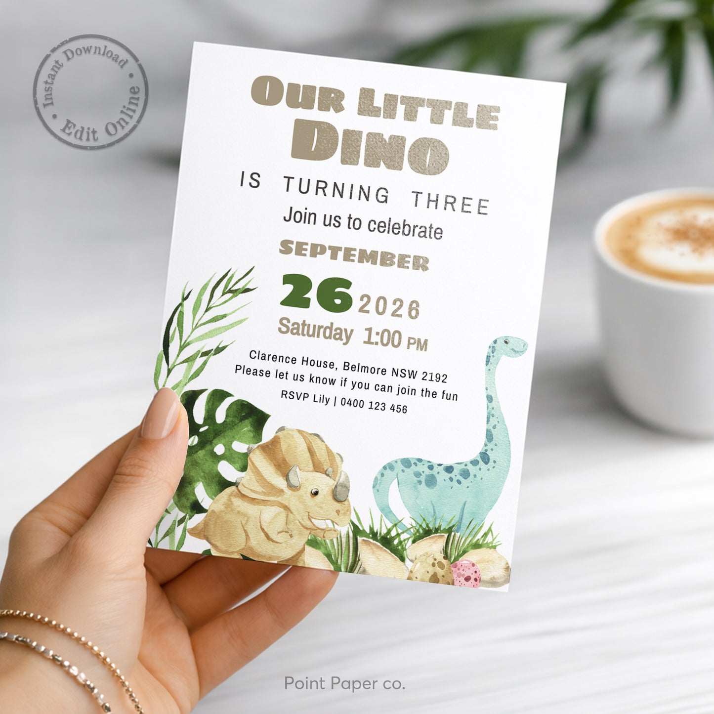 Cute Dinosaur Birthday Invitation | Edit Online