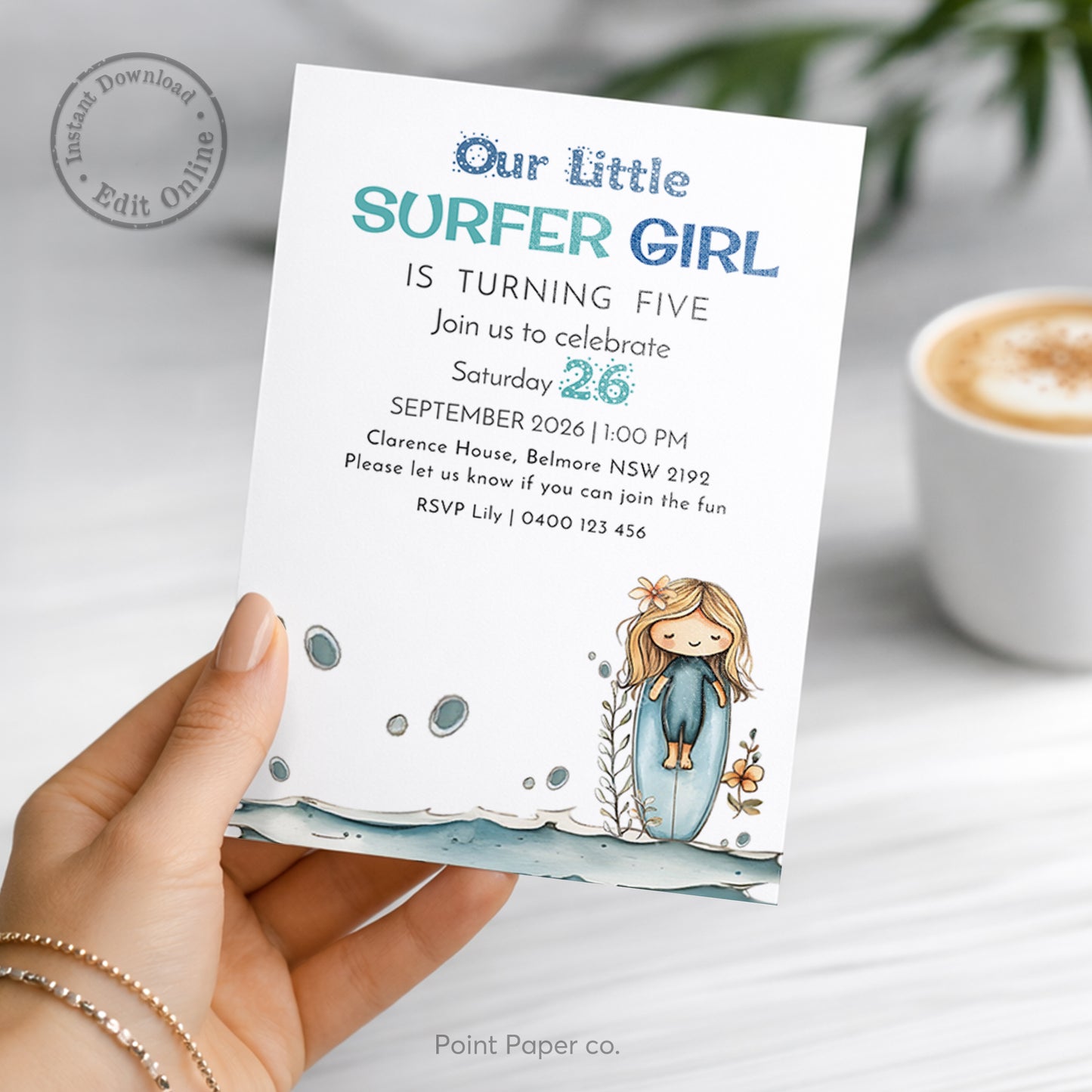 Surfer Girl Birthday Invitation | Edit Online
