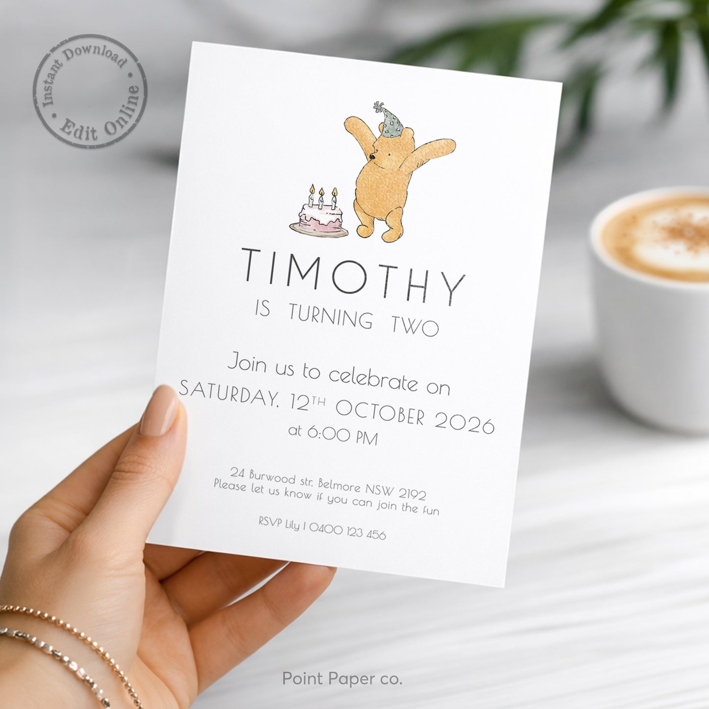 Cute Bear Birthday Invitation | Edit Online