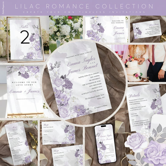 Lilac Romance Wedding Editable Bundle