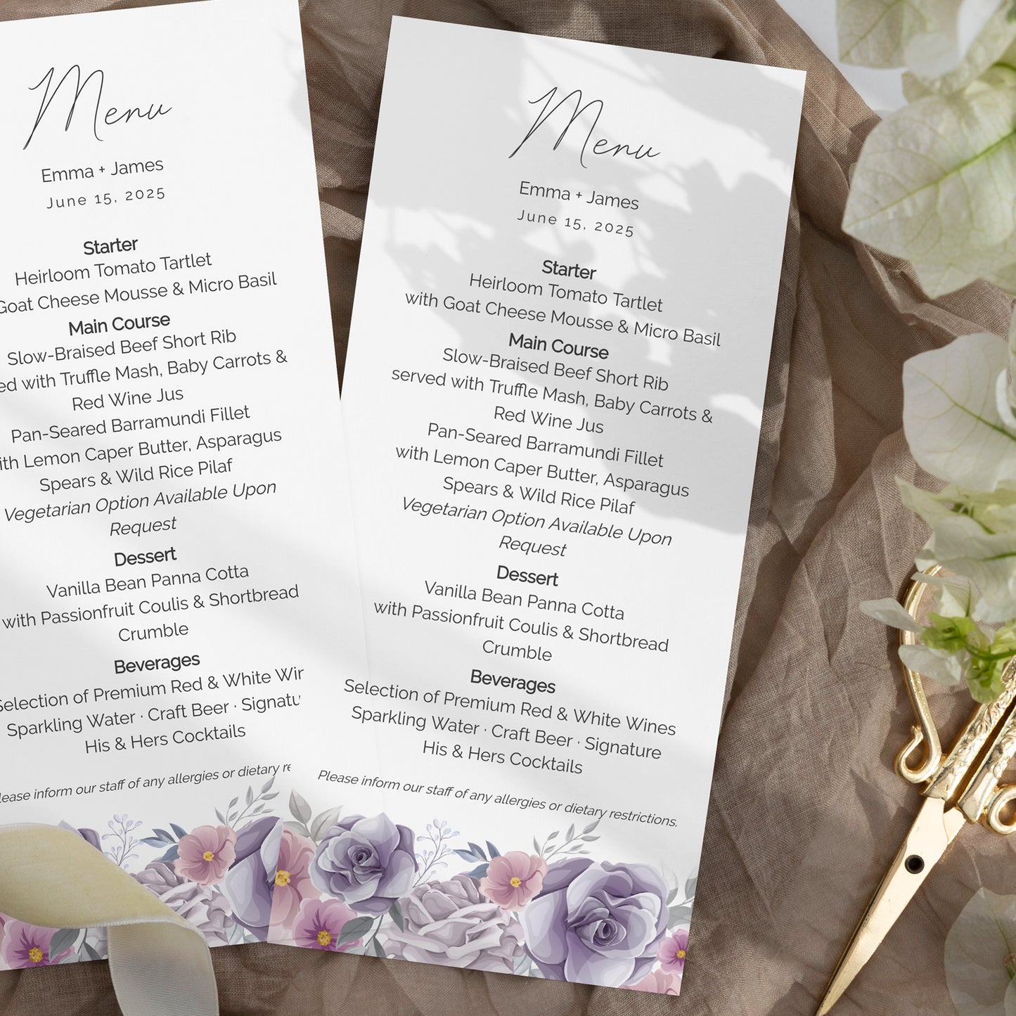 Purple Roses Wedding Editable Template Bundle