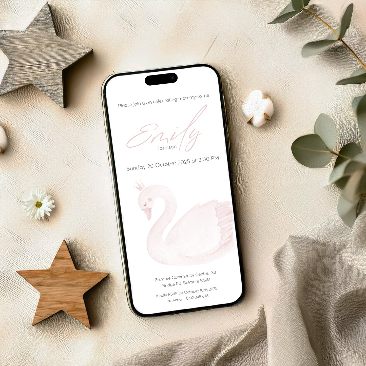 Pink Swan Baby Shower Editable Template Bundle