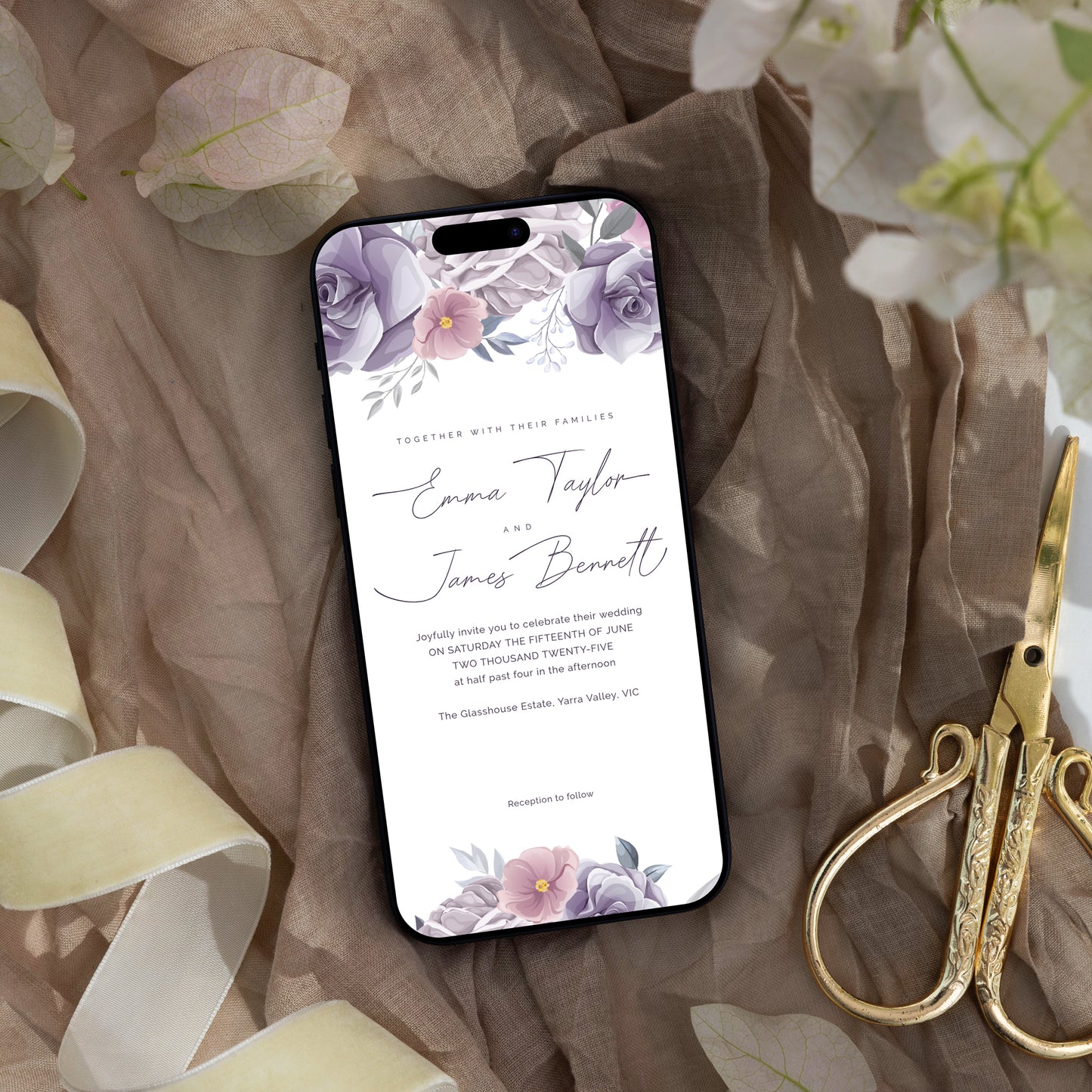 Purple Roses Wedding Editable Template Bundle