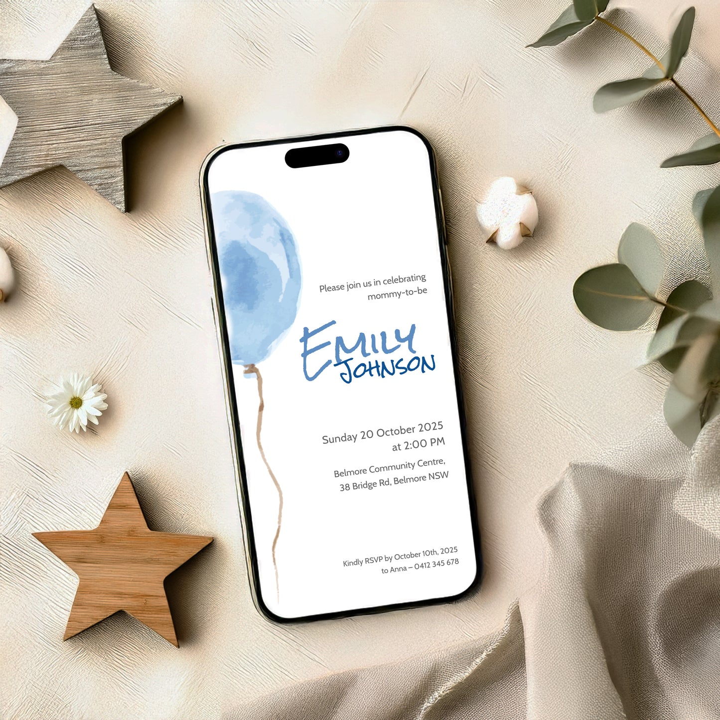 Blue Balloon Baby Shower Editable Template Bundle