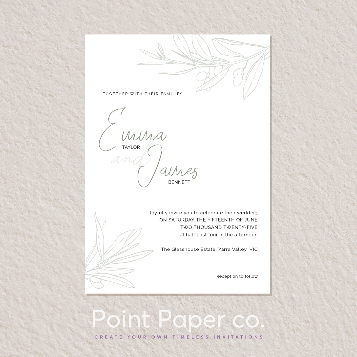 Minimalist Olive Wedding Editable Invitation