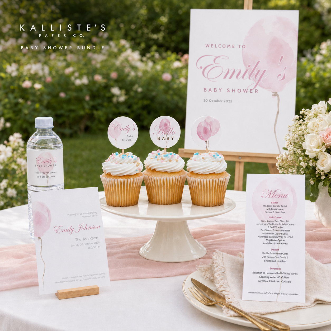 Pink Balloon Baby Shower Editable Template Bundle