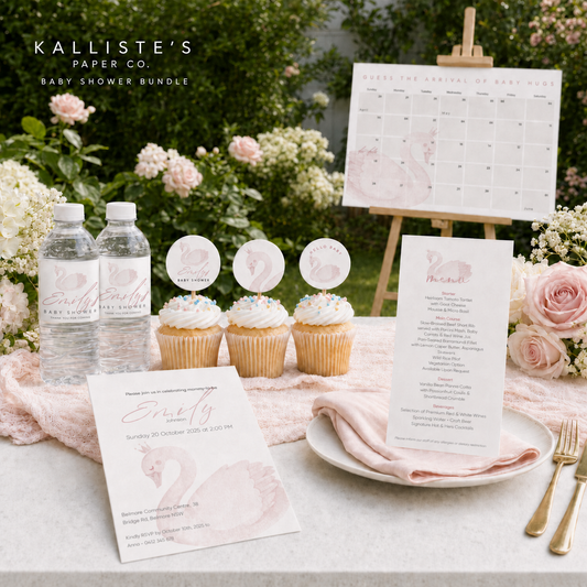Pink Swan Baby Shower Editable Template Bundle