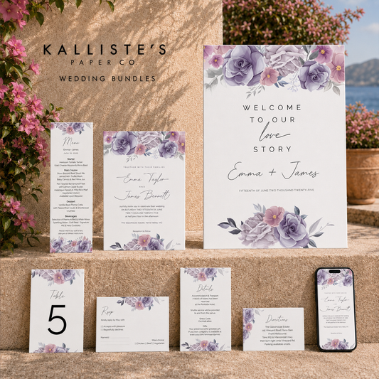Purple Roses | Editable Wedding Stationery Bundle