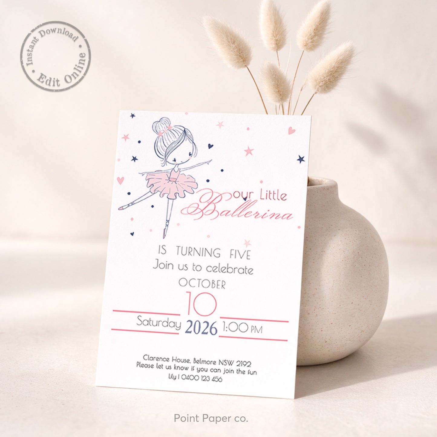 Ballerina Birthday Invitation | Edit Online