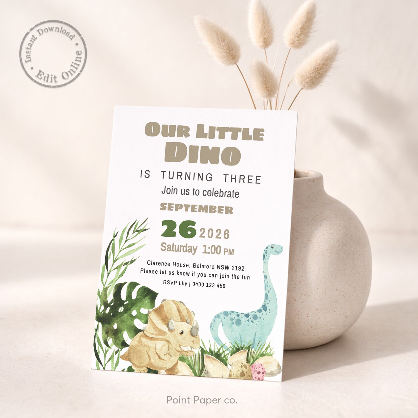 Cute Dinosaur Birthday Invitation | Edit Online