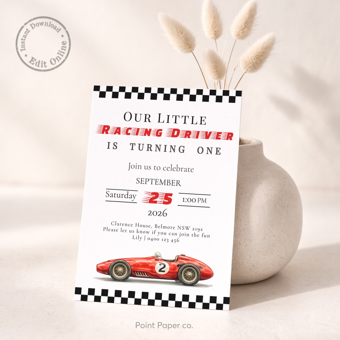 Vintage Race Car Birthday Invitation | Edit Online