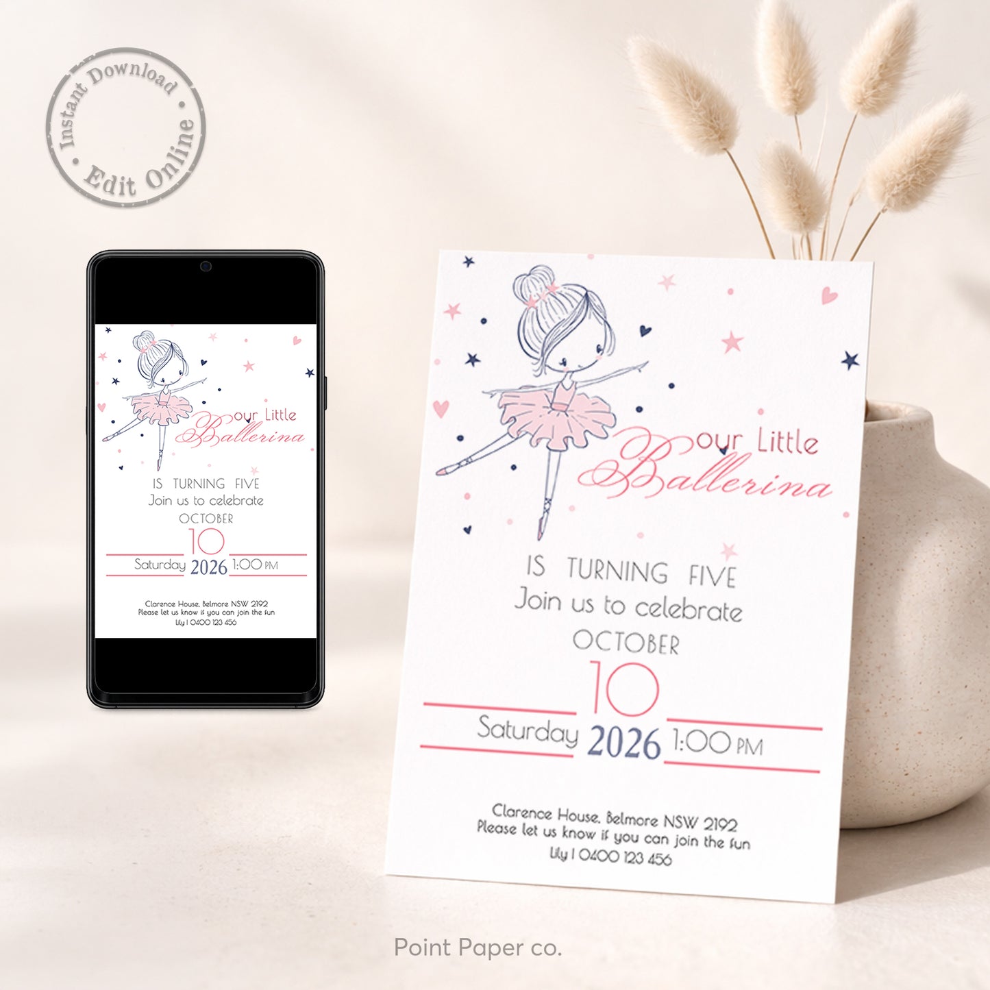 Ballerina Birthday Invitation | Edit Online