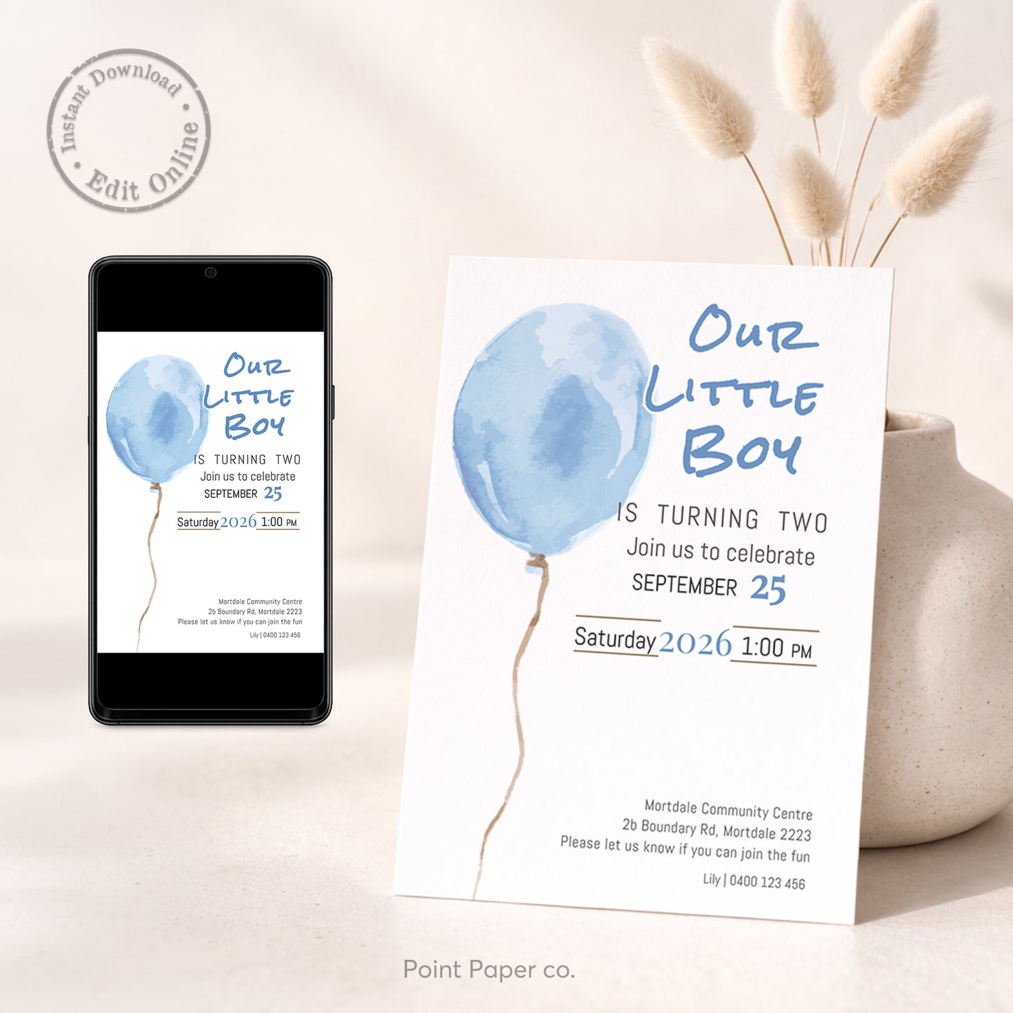 Blue Ballon Birthday Invitation | Edit Online