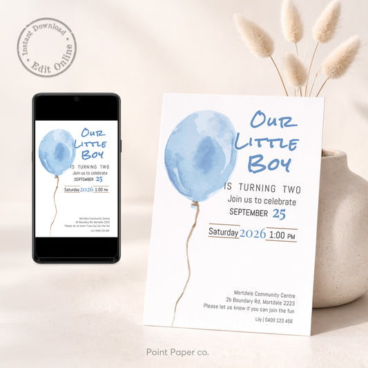 Blue Ballon Birthday Invitation | Edit Online