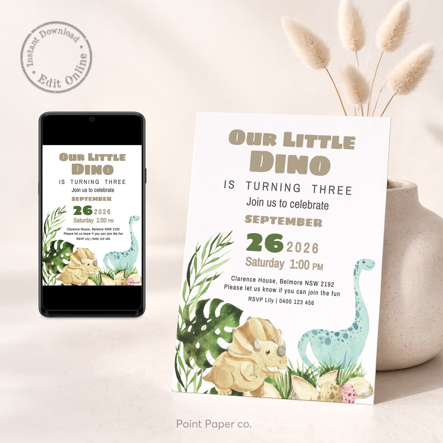 Cute Dinosaur Birthday Invitation | Edit Online