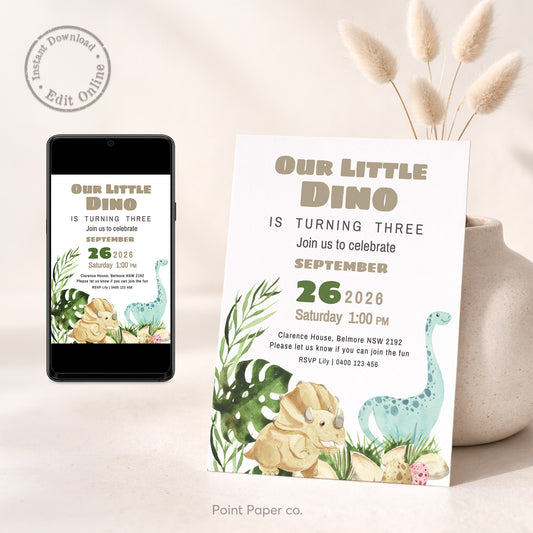 Cute Dinosaur Birthday Invitation | Edit Online