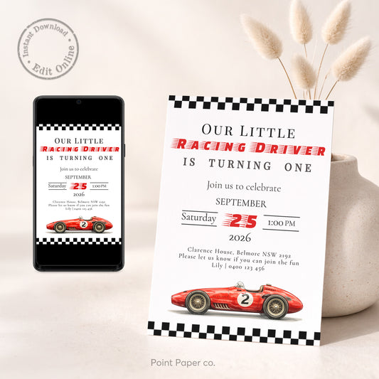Vintage Race Car Birthday Invitation | Edit Online