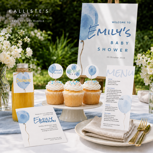 Blue Balloon Baby Shower Editable Template Bundle
